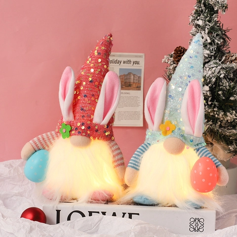 Gnomo Di Pasqua Decorazione Peluche Cappello Paillettes LED Luce Bambola Senza Volto Con Orecchie Di Coniglio Casa