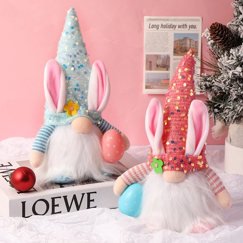 Gnomo Di Pasqua Decorazione Peluche Cappello Paillettes LED Luce Bambola Senza Volto Con Orecchie Di Coniglio Casa