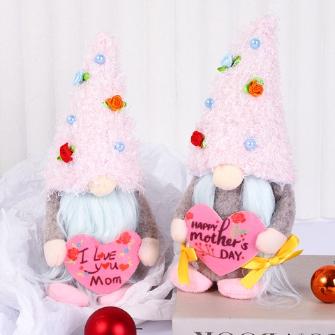 Mother's Day Gnomes Plush Decorations Pink Heart Faceless Dwarf Dolls For Home Ornament Mom Gift Handmade Nordic Tomte