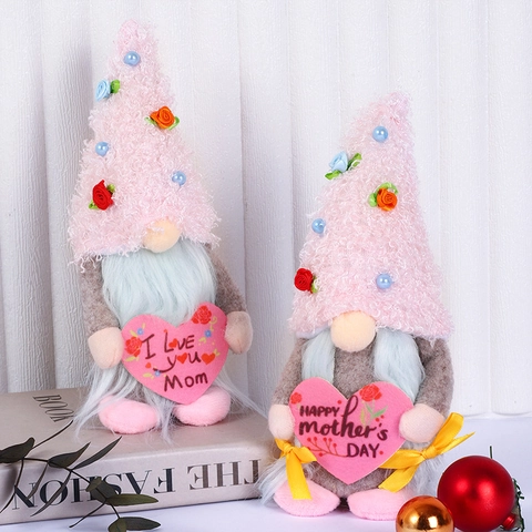 Mother's Day Gnomes Plush Decorations Pink Heart Faceless Dwarf Dolls For Home Ornament Mom Gift Handmade Nordic Tomte
