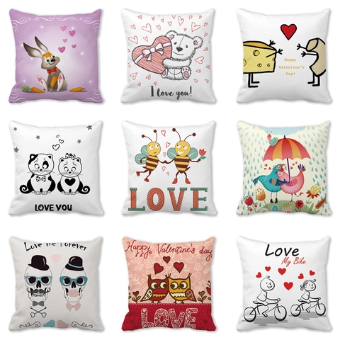 Fijne Valentijnsdag Liefde Hart Patroon Perzikhuid Fluweel Kussenhoes Vierkante Sierkussen Sloop Voor Huis Bank Decor