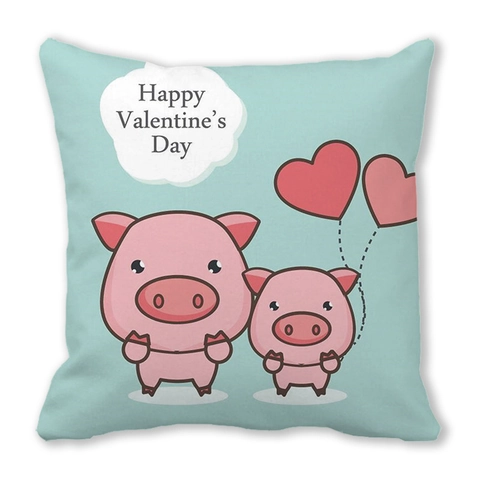 Glücklicher Valentinstag Pfirsichhaut Kissenbezug Cartoon Tier Herz Muster Dekorativer Kissenhülle Für Sofa Schlafzimmer Wohnkultur