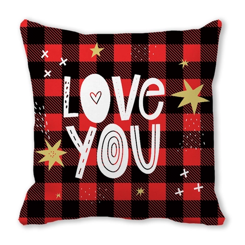 Taie d'Oreiller Saint-Valentin Carreaux Buffalo Citation Amour Cœur Peau de Pêche Housse de Coussin Salon Maison Carrée