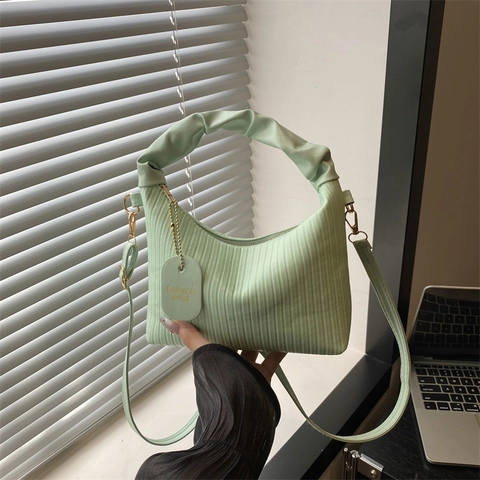 Pleated PU Leather Crossbody Bag For Women Ruched Handle Handbag Small Fashionable Solid Color Korean Style Shoulder Bag