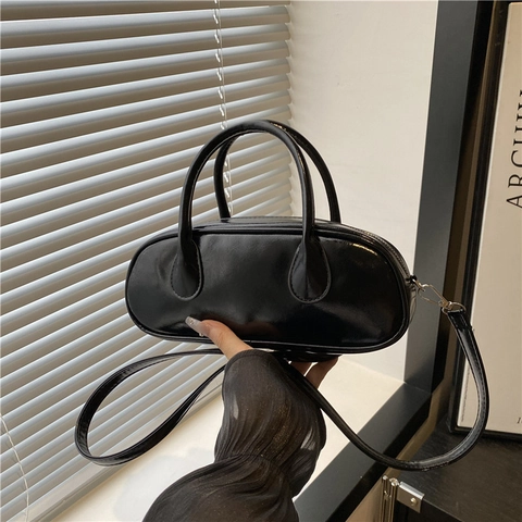 Borsa Bowling in Pelle PU da Donna con Forma Ellittica Include Doppi Manici e Tracolla Regolabile per Stile Casual