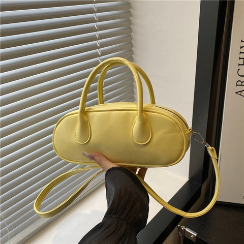 Borsa Boston Minimalista In Pelle Pu Doppio Manico Tracolla Regolabile Rimovibile Borsa A Mano Donna Moda Colore Solido