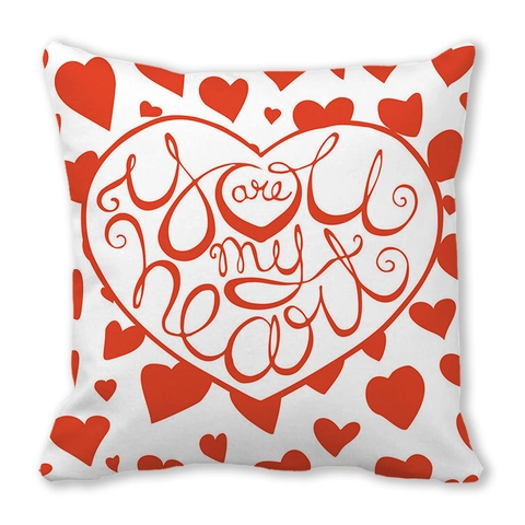 Valentine's Day Heart Pattern Square Cushion Cover Peach Skin Linen Pillowcase Romantic Love Letter Print Throw Pillow Case Home Decor