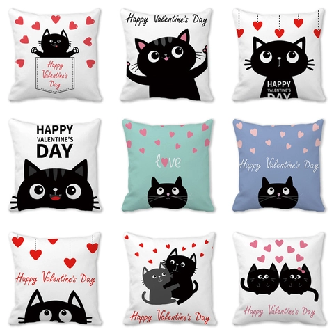 Kissenbezug Valentinstag Pfirsichhaut Romantisches Herz Cartoon Katze Quadratischer Dekokissenbezug