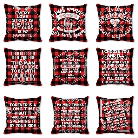 Valentine's Day Red Black Buffalo Plaid Throw Pillow Cover Peach Skin Polyester Romantic Love Heart Cushion Case Home Decor