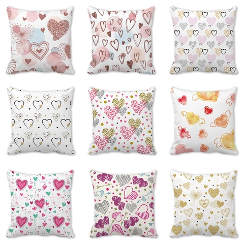 Funda de Almohada Decorativa con Patrón de Corazón de San Valentín Piel de Melocotón Suave Funda de Cojín Cuadrada