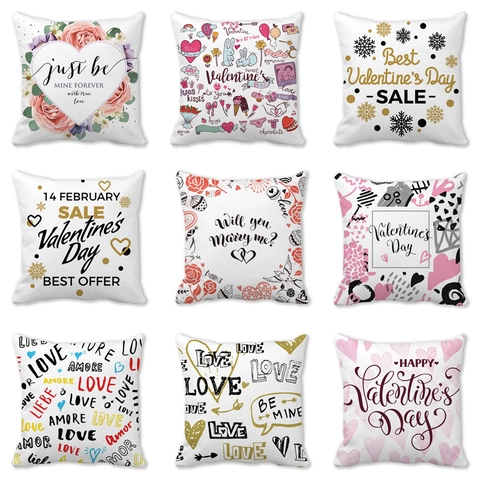 Kissenbezug Valentinstag Romantisch Herz Liebe Druck Quadrat Kissenhülle Dekorativ Pfirsichhaut Samt Haus Sofa Dekor