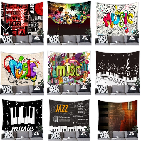 Tapiz de Pared Tema Música Halloween Tela de Poliéster Retro Rock Pop Art Fondo para Dormitorio Decoración de Fiesta Hogar