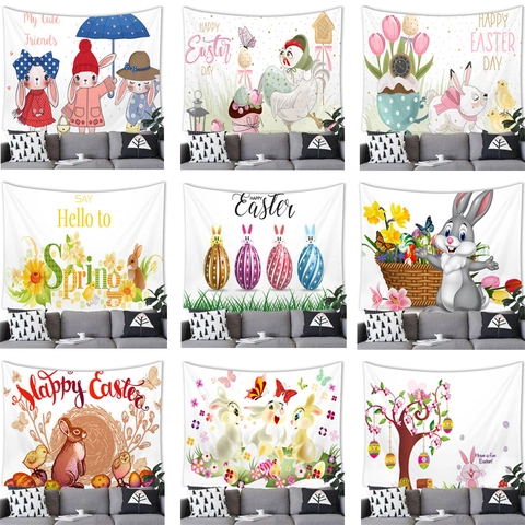 Decorative Wall Tapestry Hanging Cloth Polyester For Living Room Easter Rabbit Halloween Pumpkin Gnomes Spring Festive Pattern