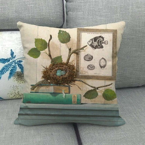 Vintage Leinenmischung Dekorative Kissenhülle Quadratischer Kissenbezug Mit Ozean Seestern Botanischem Muster Für Sofa Heimdekor