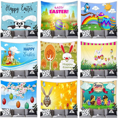Ostern Halloween Deko Wandteppich Cartoon Hase Kürbis Druck Polyester Pfirsichhaut Samt Wandbehang Für Zuhause Wohnzimmer Party Hintergrund Deko