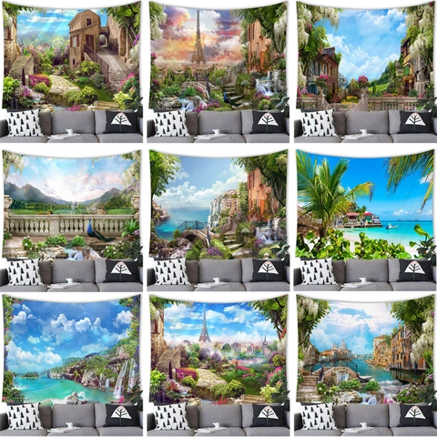 Natural Landscape Scenery Wall Hanging Tapestry Polyester Fabric Background Cloth Decor For Living Room Bedroom Office