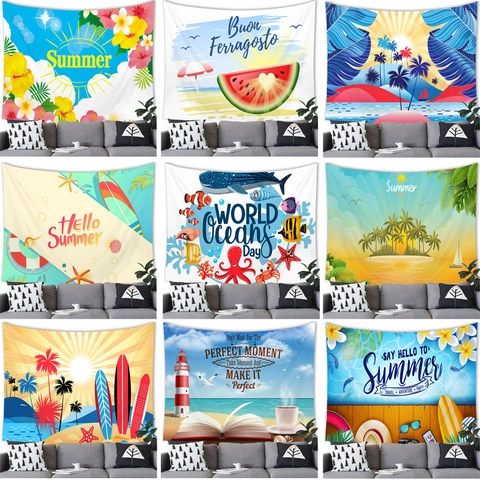 Polyester Landschap Strand Wandtapijt Wandkleed Zomer Oceaan Zeedieren Sterrennacht Ruimte Science Fiction Decoratieve Wandkunst Voor Huisdecoratie