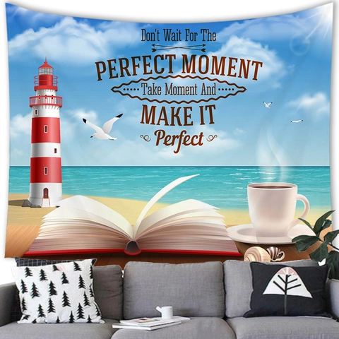 Polyester Landschap Strand Wandtapijt Wandkleed Zomer Oceaan Zeedieren Sterrennacht Ruimte Science Fiction Decoratieve Wandkunst Voor Huisdecoratie