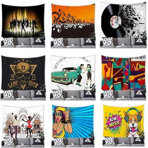 Vintage Music Rock Halloween Tapestry Polyester Wall Hanging Decoration For Bedroom Living Room Retro Pop Art Background Cloth