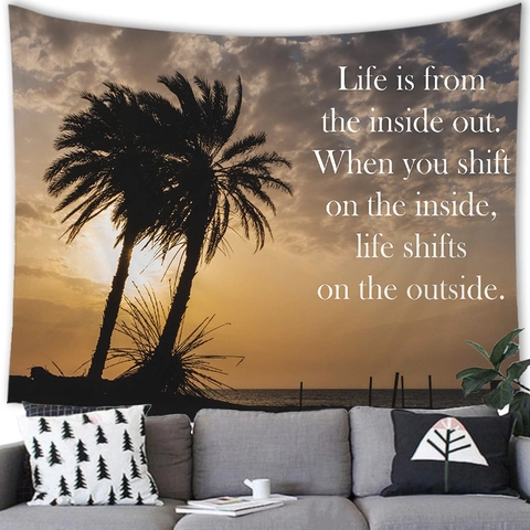 Sunset Beach Wall Tapestry Polyester Scenic Landscape Hanging Cloth With Inspirational Quotes For Bedroom Living Room Decor
