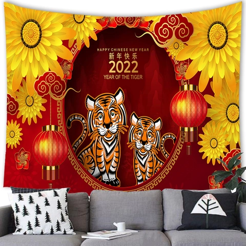 Arazzo Capodanno Cinese 2022 Anno Della Tigre Tigre Cartone Animato Zucca Pipistrello Halloween Appeso Parete Poliestere
