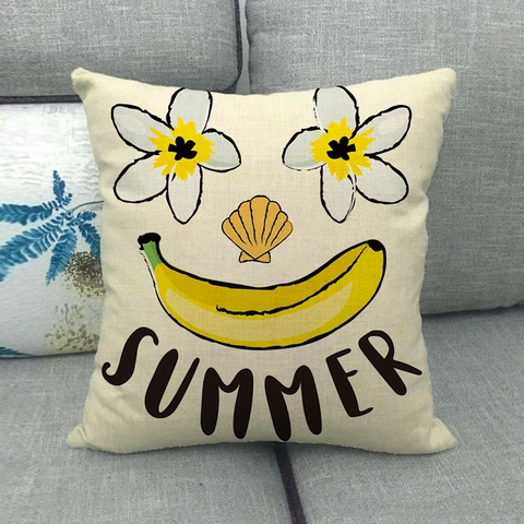 Λινό Κάλυμμα Μαξιλαριού με Καλοκαιρινά Φρούτα και Γράμματα Διακοσμητική Τετράγωνη Μαξιλαροθήκη για Καναπέ Καθιστικό Υπνοδωμάτιο Χωρίς Γέμισμα