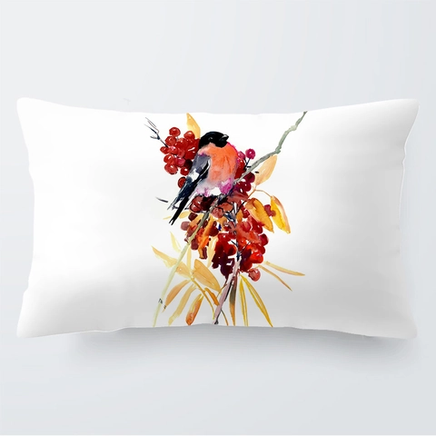 Taie D'oreiller Imprimé Aquarelle Oiseaux Et Fleurs Peluche Courte Douce Housse De Coussin Décorative Pour Canapé Salon