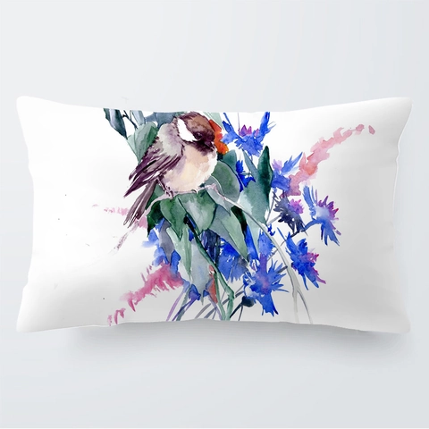 Künstlerisch Aquarell Vogel Muster Kurzplüsch Deko Kissenbezug Für Sofa Heimdeko Kissenhülle Ohne Füllung