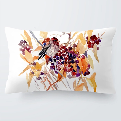 Aquarel Vogel Artistiek Kussenhoes Zacht Kort Pluche Vierkant Rechthoekig Decoratief Kussenhoes Voor Thuis Bank Woonkamer Decor