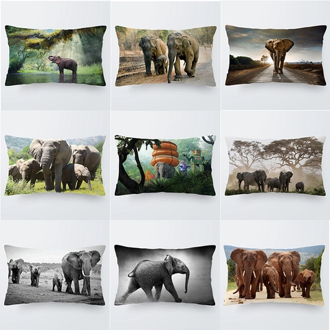 Funda de Almohada Rectangular de Elefante Africano de Felpa Corta Funda de Cojín Decorativa Para Sofá de Sala de Estar Soporte Lumbar