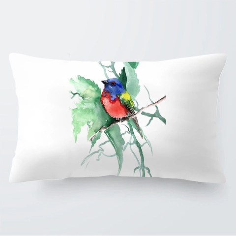 Housse de Coussin Peluche Courte Imprimé Fleur Oiseau Jungle Taie d'Oreiller Pour Salon Chambre Canapé Home Decor