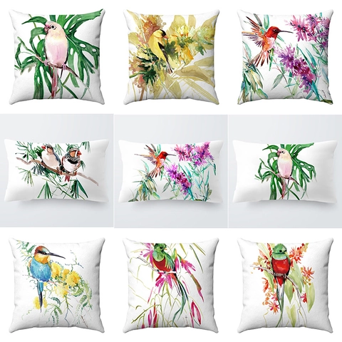 Aquarell Dschungel Vogel Blume Kissenbezug Kurzer Plüsch Dekorative Kissenhülle Für Wohnzimmer Schlafzimmer Heimdeko