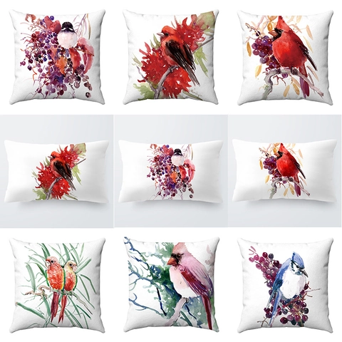 Watercolor Bird Flower Cushion Cover High Quality Short Plush Digital Printed Decorative Throw Pillowcase For Home Sofa Decor