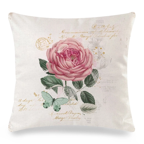 Aquarel Bloemen Kussenhoes KunstSatijn Vintage Botanische Roos Vlinder Print Decoratieve Kussensloop Voor Bank Huis Decoratie