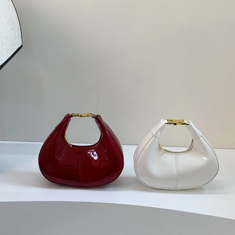 Glossy PU Patent Leather Mini Hobo Bag Chic Crescent Shoulder Bag For Women Underarm Purse With Gold Hardware