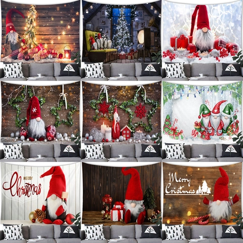 Christmas Gnomes Tapestry Wall Hanging Nordic Style Polyester Peach Skin Fabric For Living Room Holiday Home Decor Gift