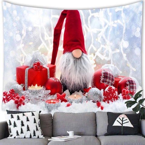 Christmas Gnomes Tapestry Wall Hanging Nordic Style Polyester Peach Skin Fabric For Living Room Holiday Home Decor Gift
