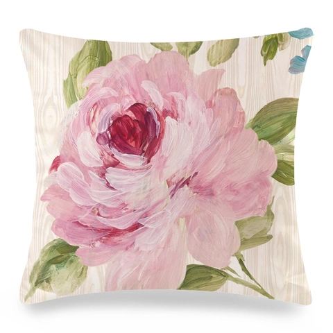 Funda de Cojín de Satén con Flores de Rosa en Acuarela Vintage Funda de Almohada Cuadrada Decorativa para Sofá Hogar Sala de Estar Dormitorio