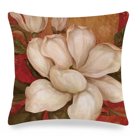 Vintage Satin Floral Throw Pillow Case Oil Painting Magnolia Peony Cushion Cover For Sofa Living Room Decor No Insert