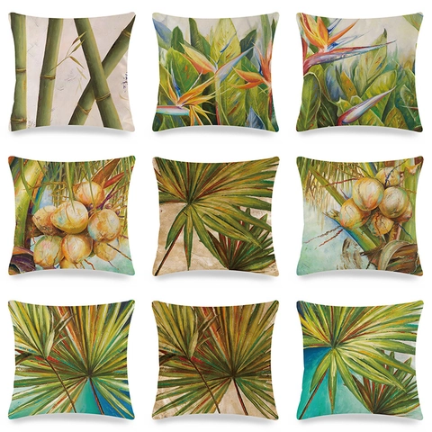 Fodera Per Cuscino Piante Tropicali Raso Artificiale Motivo Foglia Di Palma Bambù Per Divano Decorazione Casa