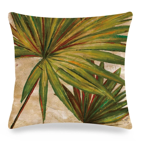 Fodera Per Cuscino Piante Tropicali Raso Artificiale Motivo Foglia Di Palma Bambù Per Divano Decorazione Casa