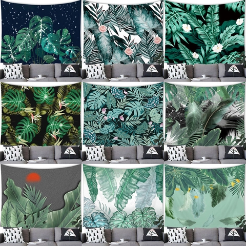 Tropical Plant Leaves Wall Tapestry Polyester Fabric Nordic Style Monstera Palm Print Home Decor For Living Room Bedroom