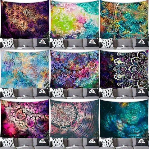 Bohemian Mandala Starry Sky Tapestry Wall Hanging Polyester 3D Printed Zen Galaxy Wall Decor For Living Room Bedroom