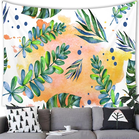 Watercolor Tropical Leaves Succulent Plants Wall Tapestry Polyester Fabric Wall Hanging Decor Background For Living Room