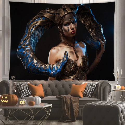 Halloween Sombre Fantaisie Forêt Femme Tapisserie Murale Gothique Ange Sorcière Livre Magique Impression 3D Décoration Maison Art