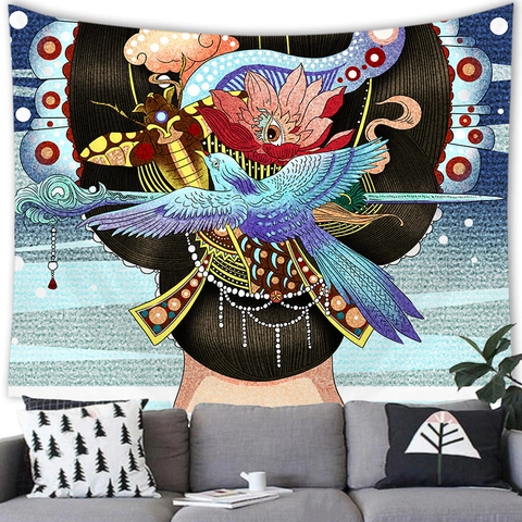 Japanese Ukiyo-e Tapestry Wall Hanging Geisha Koi Retro Art Background Cloth For Living Room Bedroom Home Decoration