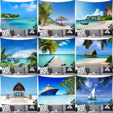Arazzo da Parete con Paesaggio Balneare Tropicale in Tessuto di Poliestere Paesaggio Oceanico Decorazione Parete per Casa Soggiorno Camera