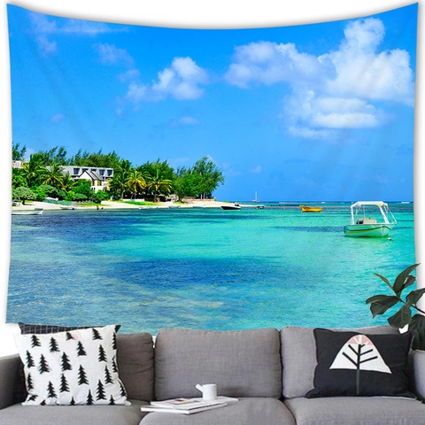 Arazzo da Parete con Paesaggio Balneare Tropicale in Tessuto di Poliestere Paesaggio Oceanico Decorazione Parete per Casa Soggiorno Camera