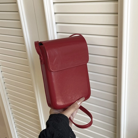 Bolso Bandolera Minimalista de Cuero PU para Mujer para Teléfono Móvil Color Sólido Cuadrado Vertical Bolso de Hombro Con Cierre Magnético