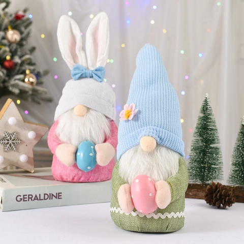 Gnome de Pâques Poupée en Peluche Avec Oreilles de Lapin Et Œufs à Pois Gnome Fait Main en Tricot Pour Table de Maison